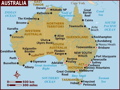 ESL Lesson: Around Australia Map (Cardinal points & prepositions to describe location on a map)